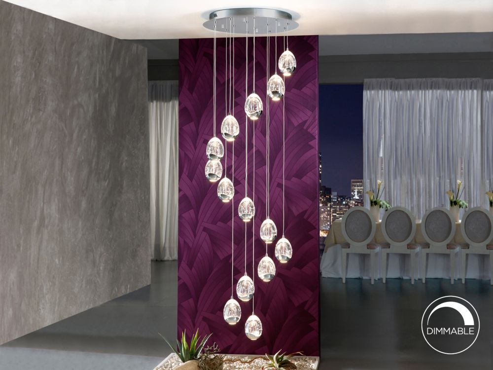Lustra rotunda cu inaltime reglabila din Sticla Transparent cu LED  D50xH300cm Rocio