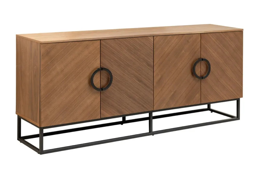 Comoda din MDF/Furnir de nuc Maro si Metal Negru L180xH80cm GRANDEZZA