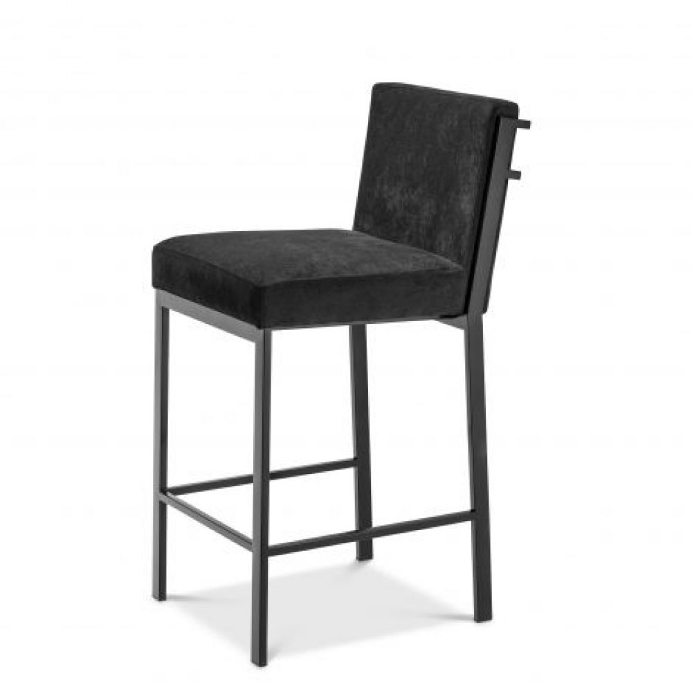 Scaun de insula tapitat cu Catifea Negru cu picioare din Metal Gri H91xL43xA54cm Scott