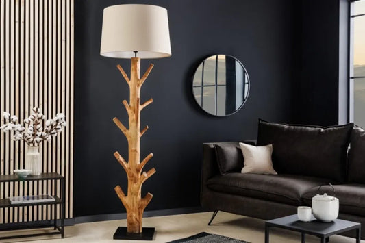 Lampa de podea din Lemn Maro si Textil Bej H175xD55cm Tree