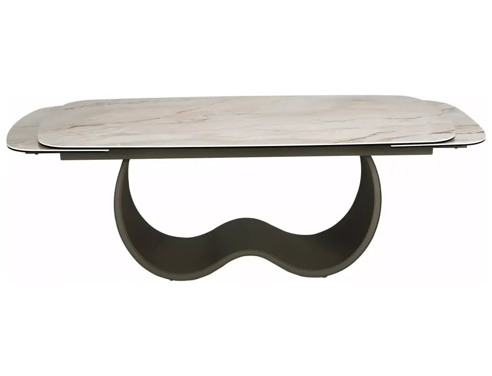 Masa extensibila din Metal Cupru si Sticla securizata+Ceramica Bej lucios L198-274xH76cm Casablanca