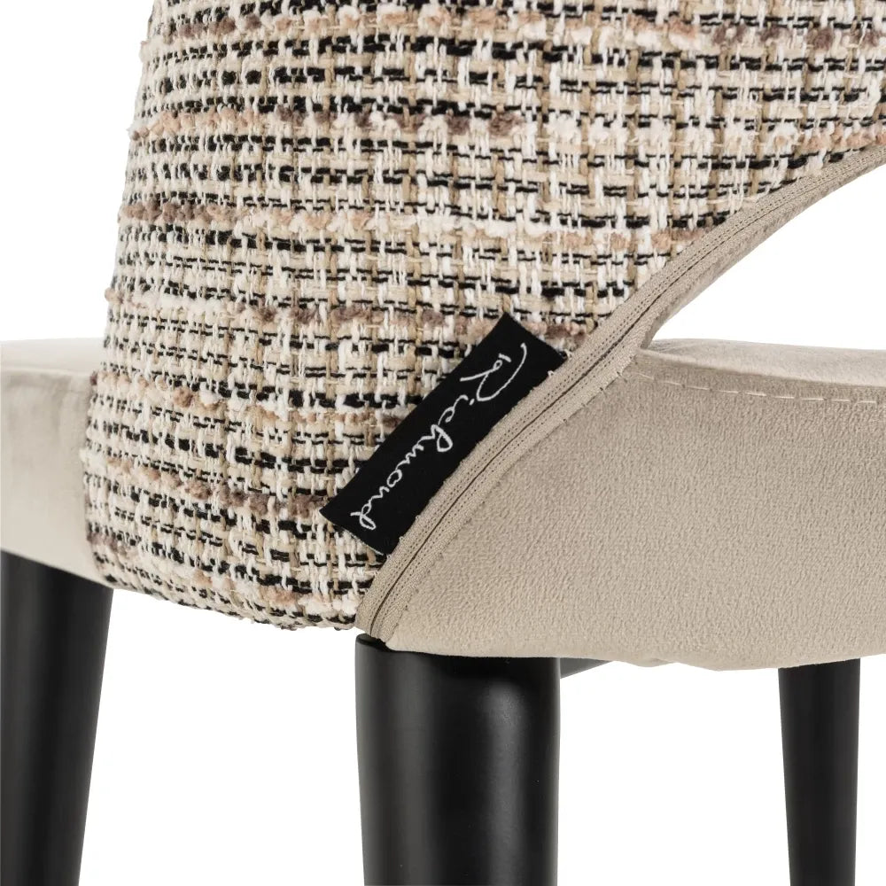 Scaun tapitat cu Catifea/Stofa Gri/Bej cu picioare din Metal Negru H85.5xL48xA62cm Tabitha Richmond Interiors