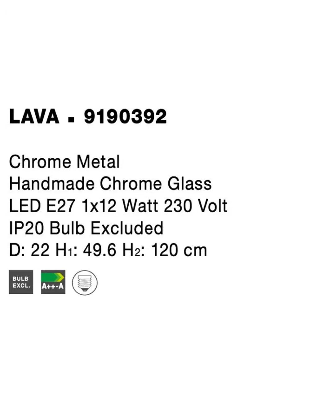 Pendul structura din Metal Argintiu si abajur din Sticla Crom H120xL22cm IP20 LAVA