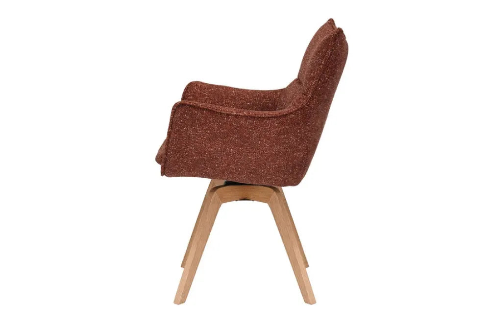 Set 2 scaune rotative tapitat cu Stofa Maro ruginiu si picioare din Lemn de stejar Maro H94xL58xA64cm VOGUE
