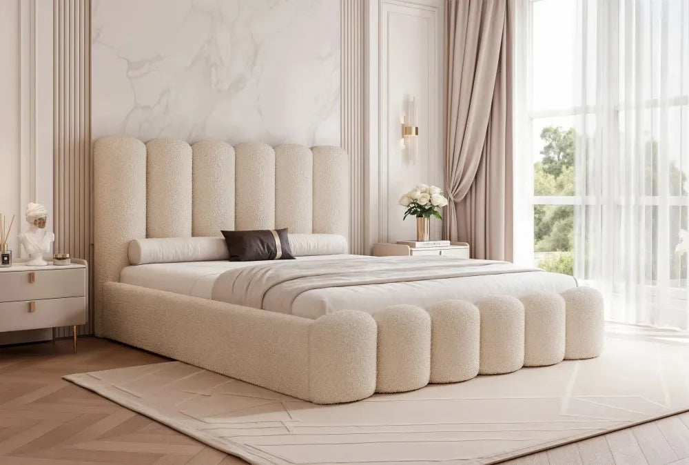 Pat 120 x 200 tapitat cu Stofa boucle Abriamo Bej Aveline