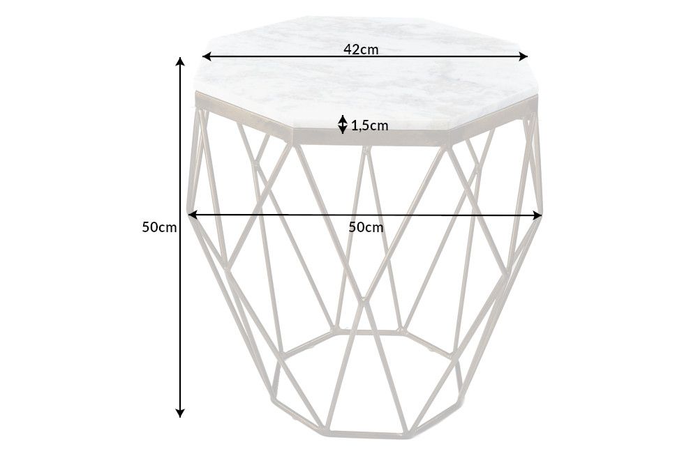 Masuta de cafea Hexagonala din Marmura si Metal Alb/Auriu L50xH50cm Diamond