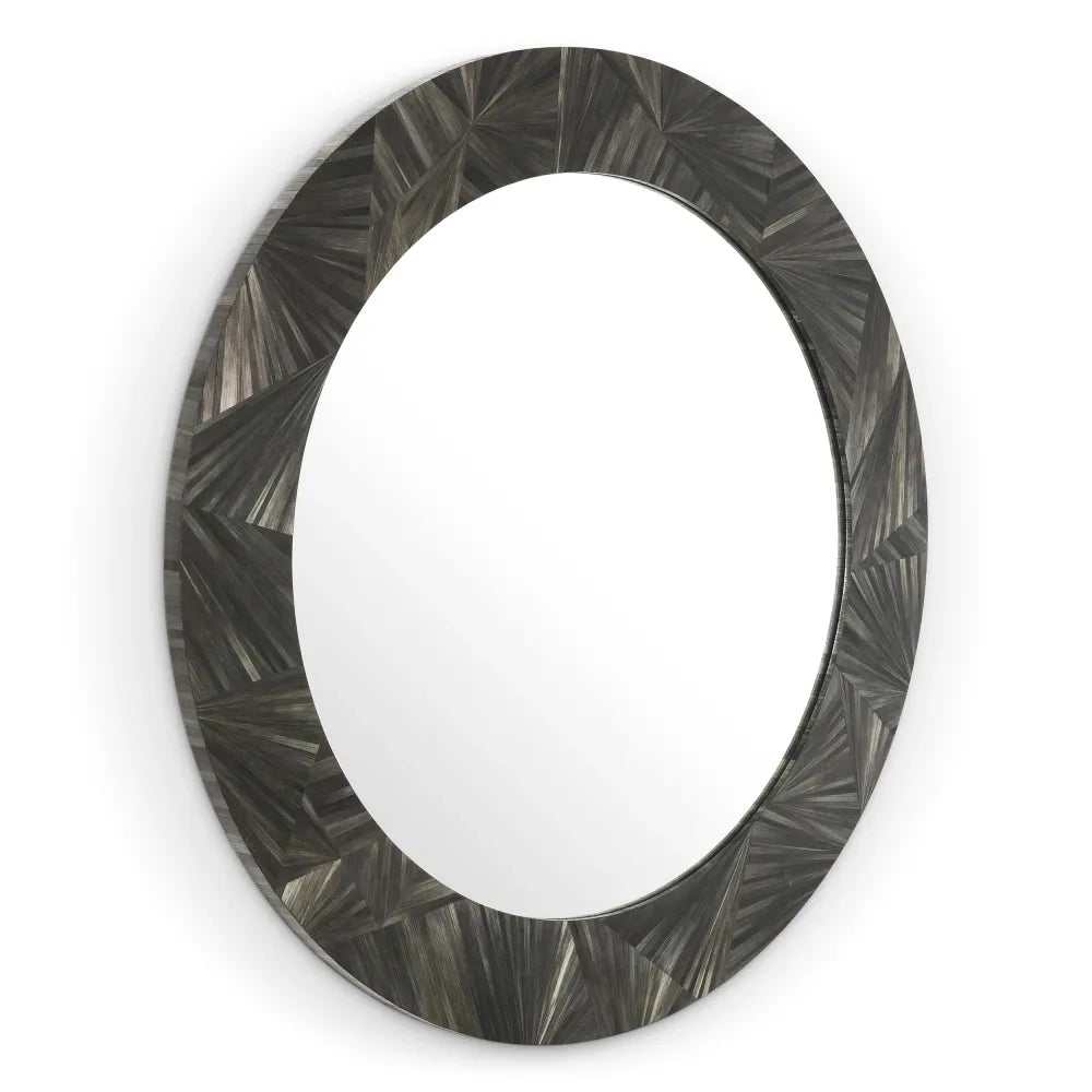 Oglinda cu rama din MDF/Paie Gri carbune D120cm Cassara Eichholtz