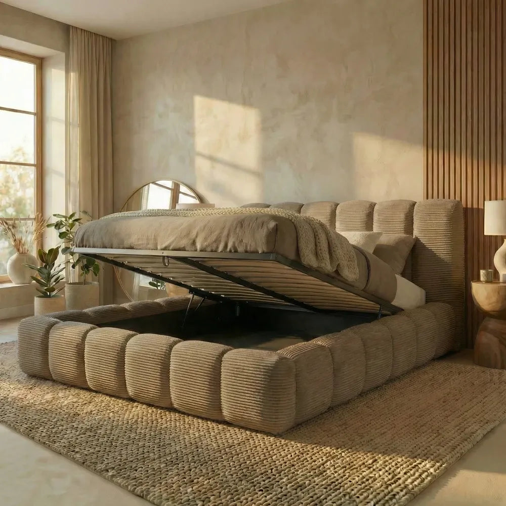 Pat tapitat cu material raiat Bej 140 x 200 Dallas slim