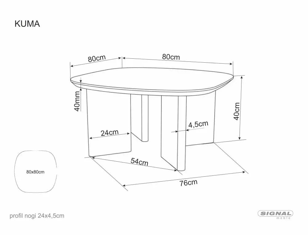 Masuta de cafea din MDF+Furnir Maro L80xH40cm Kuma