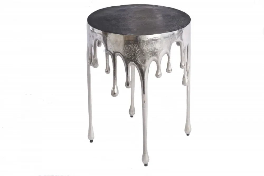 Masuta laterala Rotunda din Metal Argintiu D37xH51cm Liquid