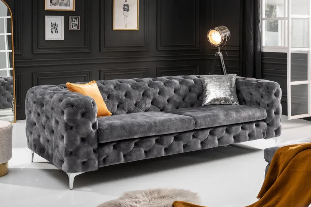Canapea tapitata cu Catifea Gri L235cm MODERN BAROCK