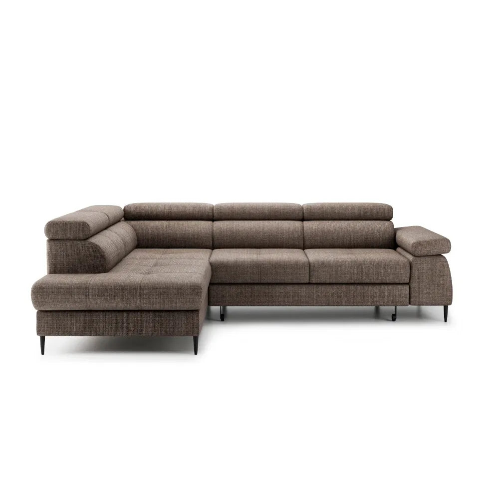 Coltar extensibil tapitat cu Chenille Bej inchis cu lada depozitare Cordoba II