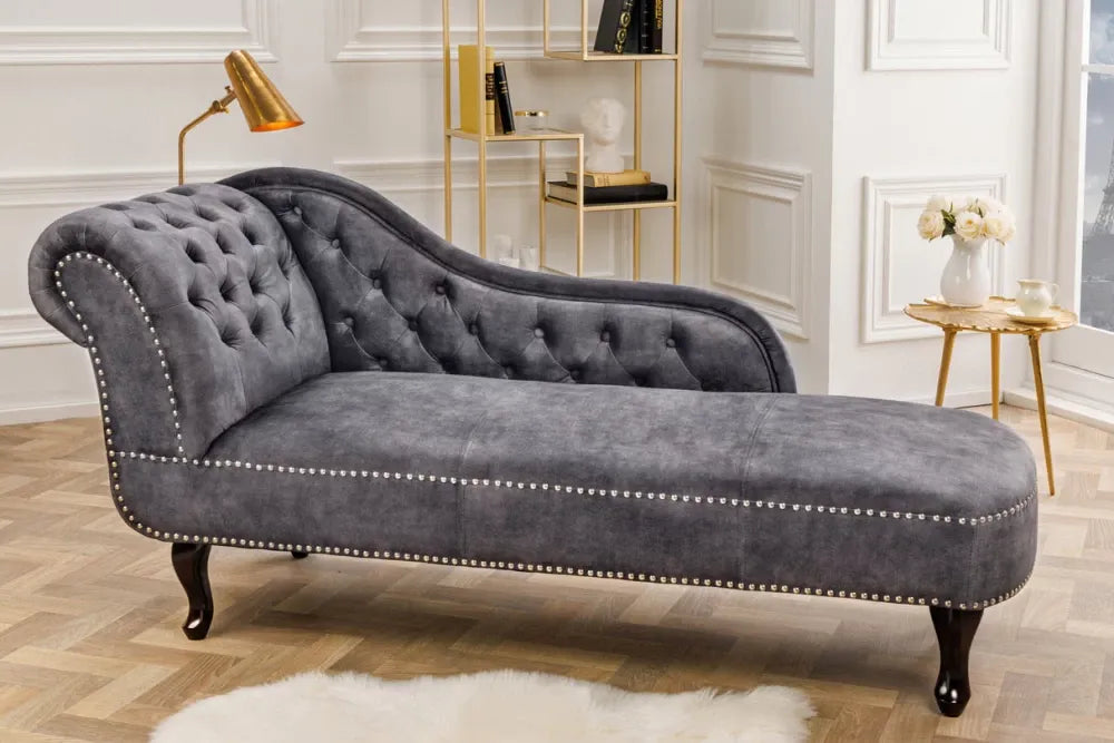 Sezlong tapitat cu Catifea Gri L170cm Chesterfield