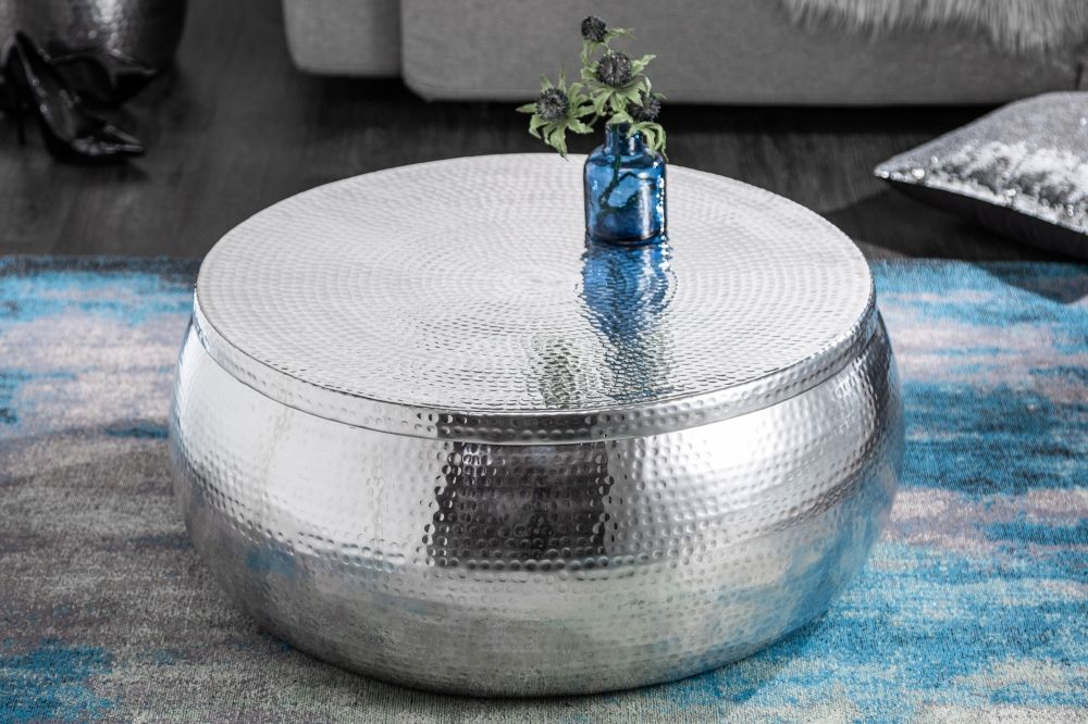 Masuta de cafea Rotunda din Metal Argintiu D70xH30cm Orient
