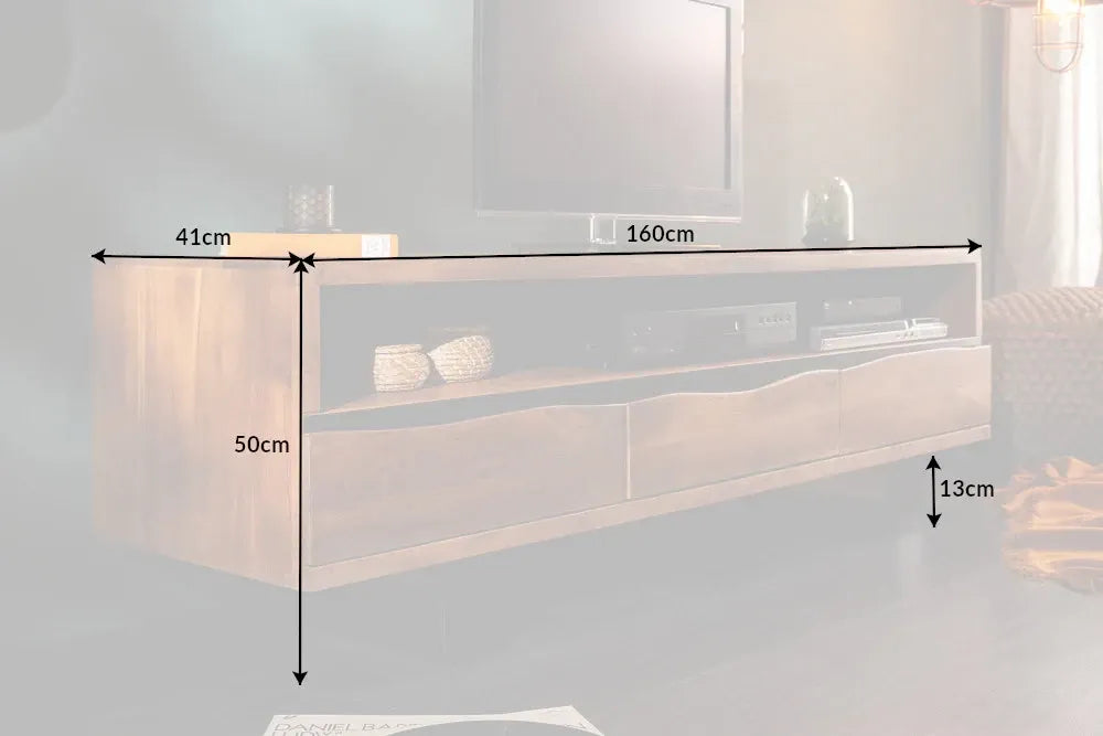 Comoda TV din Lemn de salcam si Metal Maro/ Negru Mammut L160xH50cm
