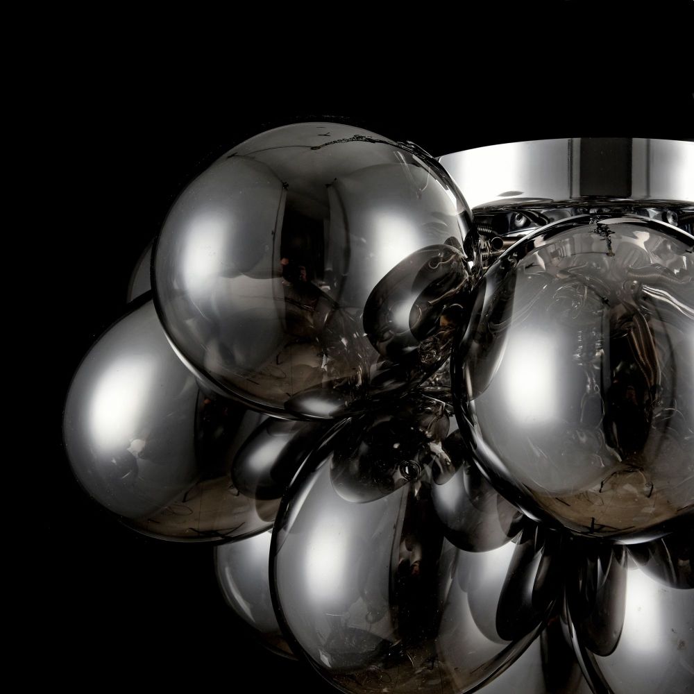 Candelabru Rotund din Metal si Sticla Argintiu/Negru Balbo D38xH25cm