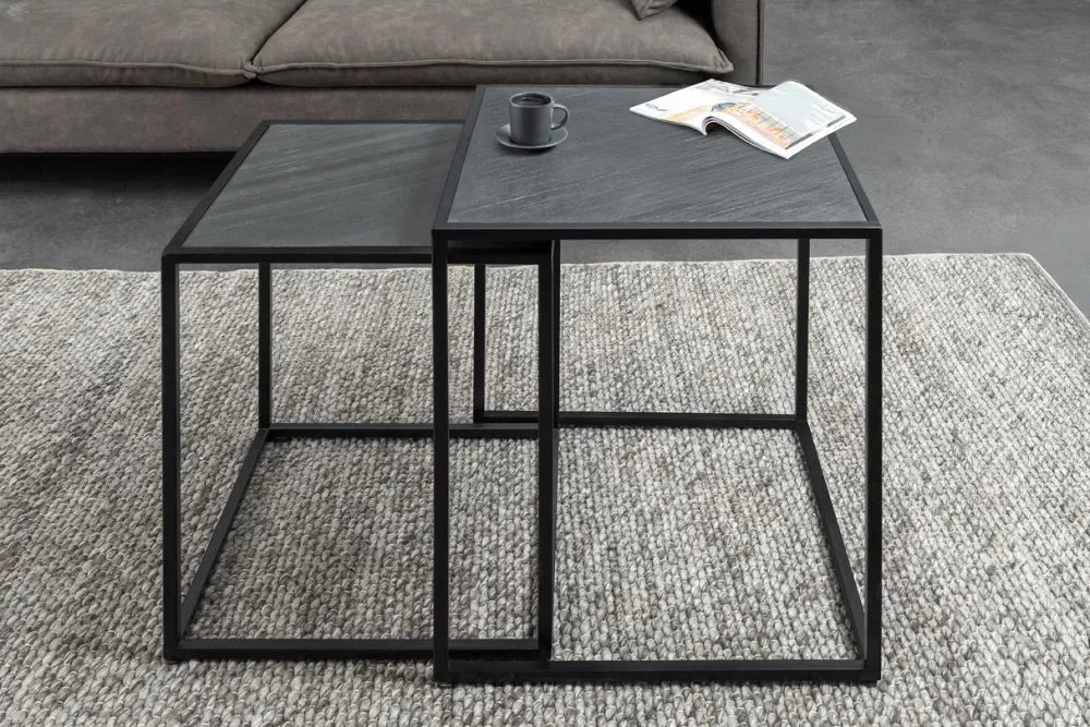 Set 2 masute de cafea din MDF Negru cu efect de marmura si Metal Negru L40/45xH53/58cm Mountain soul
