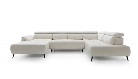 Coltar extensibil electric In forma de U  tapitat cu Chenille Aphrodite Crem cu lada depozitare Genova III