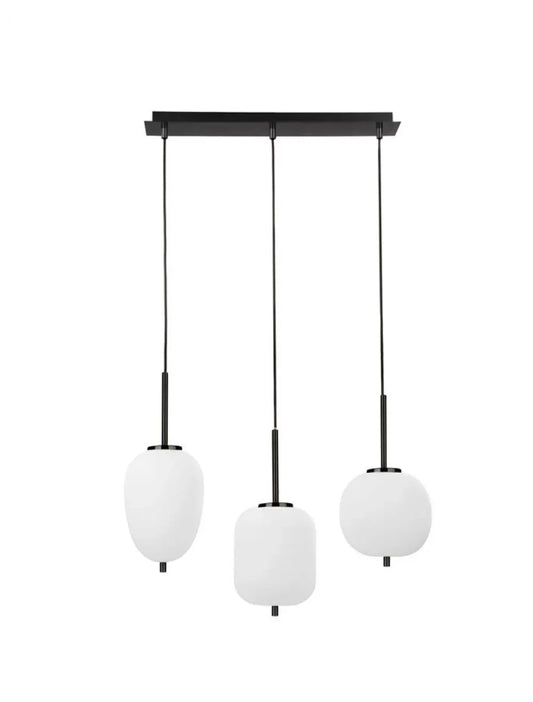 Lustra structura din Metal Negru si abajur din Sticla Alb H120xL53cm IP20 LATO