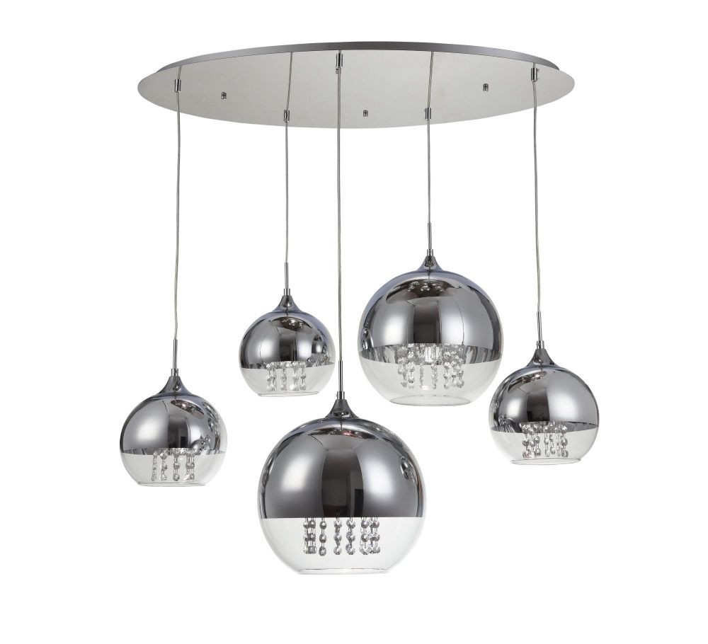 Lustra ovala cu inaltime reglabila din Sticla Transparent cu 5 becuri L91x65xH95cm Fermi