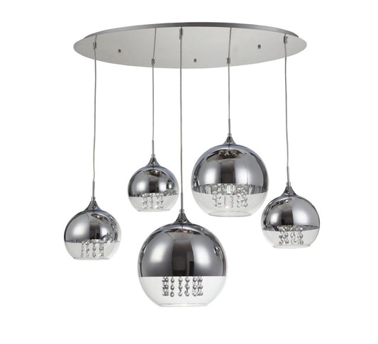 Lustra ovala cu inaltime reglabila din Sticla Transparent cu 5 becuri L91x65xH95cm Fermi