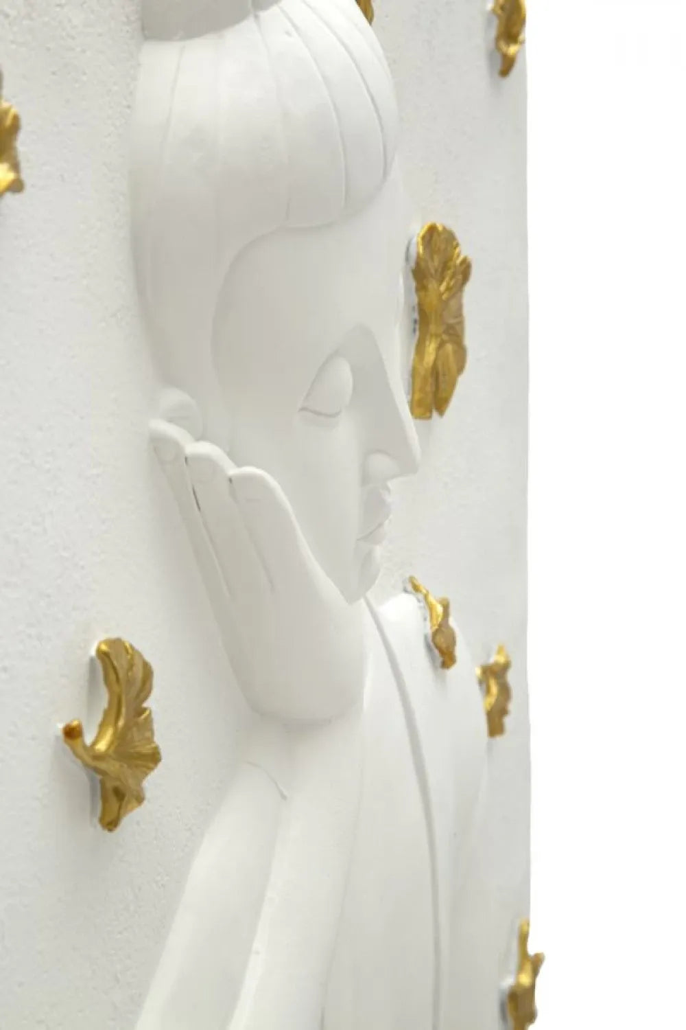 Decoratiune metalica de perete Dreptunghiulara din Polirasina Alb L55,5x46x5,7cm Buddha