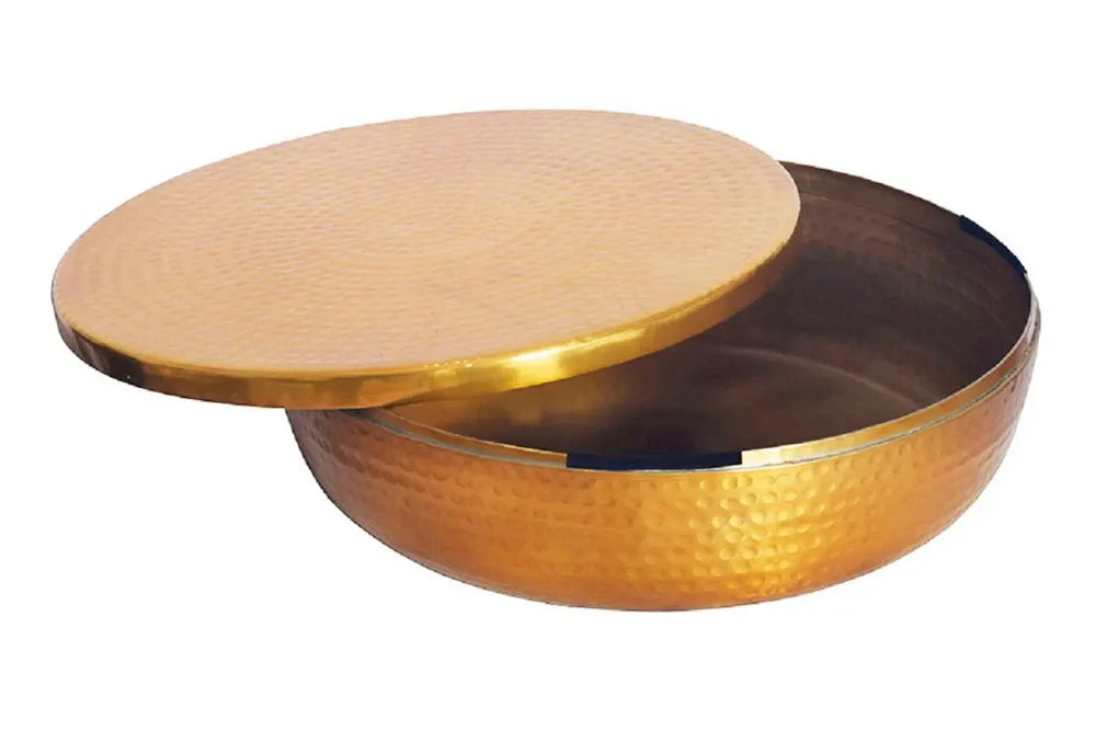 Bol decorativ cu capac din Metal Auriu H11xD38cm Orient