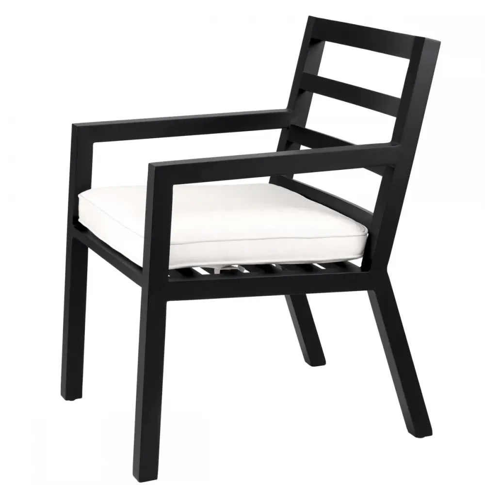 Scaun de exterior din Metal Negru si Stofa Alb H86xL55.5xA66.5cm Delta Eichholtz
