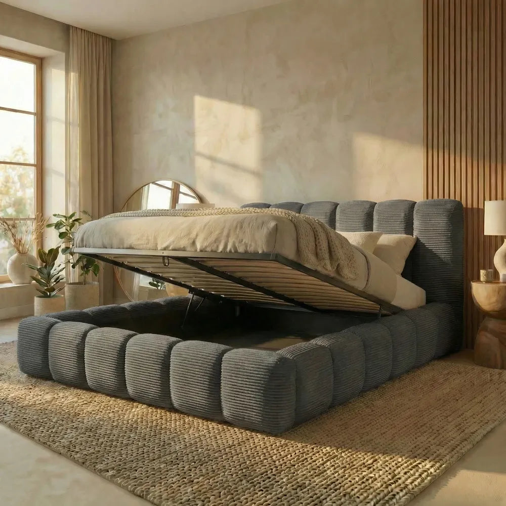 Pat tapitat cu material raiat Gri 140 x 200 Dallas slim