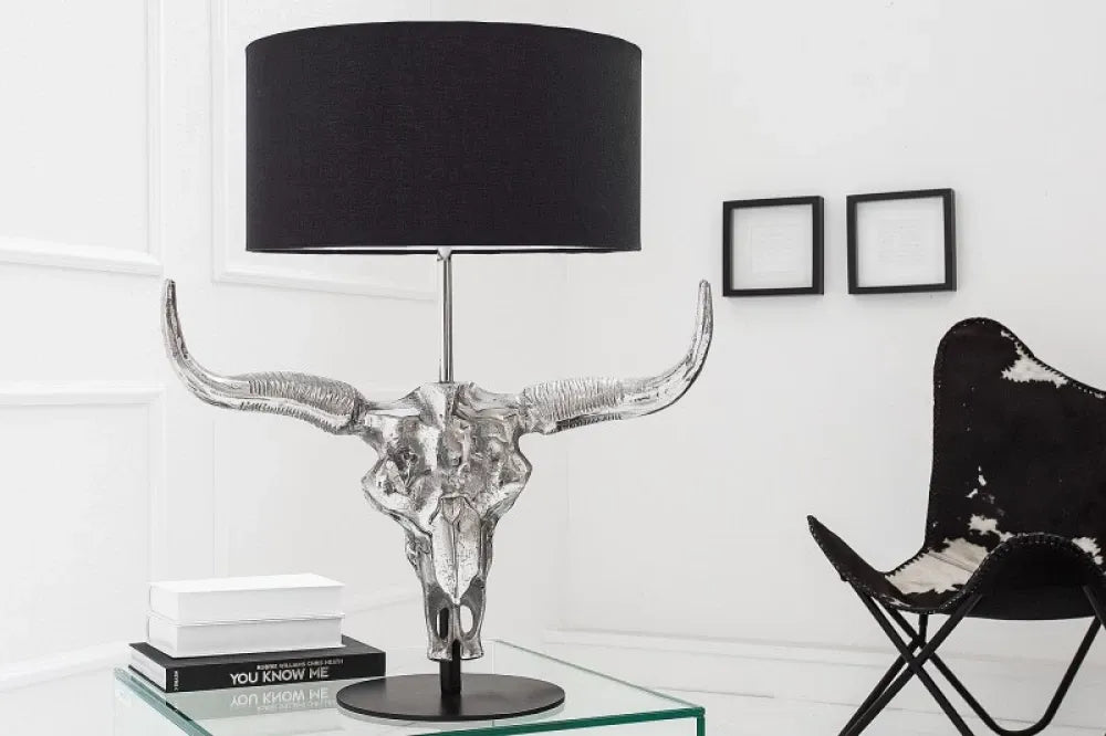 Veioza din Metal Argintiu si Textil Negru H68xL55cm El toro
