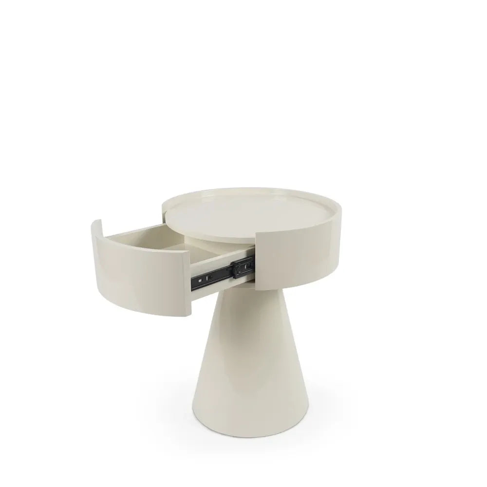 Noptiera rotunda cu sertar James de culoare alb lucios L40xH52cm