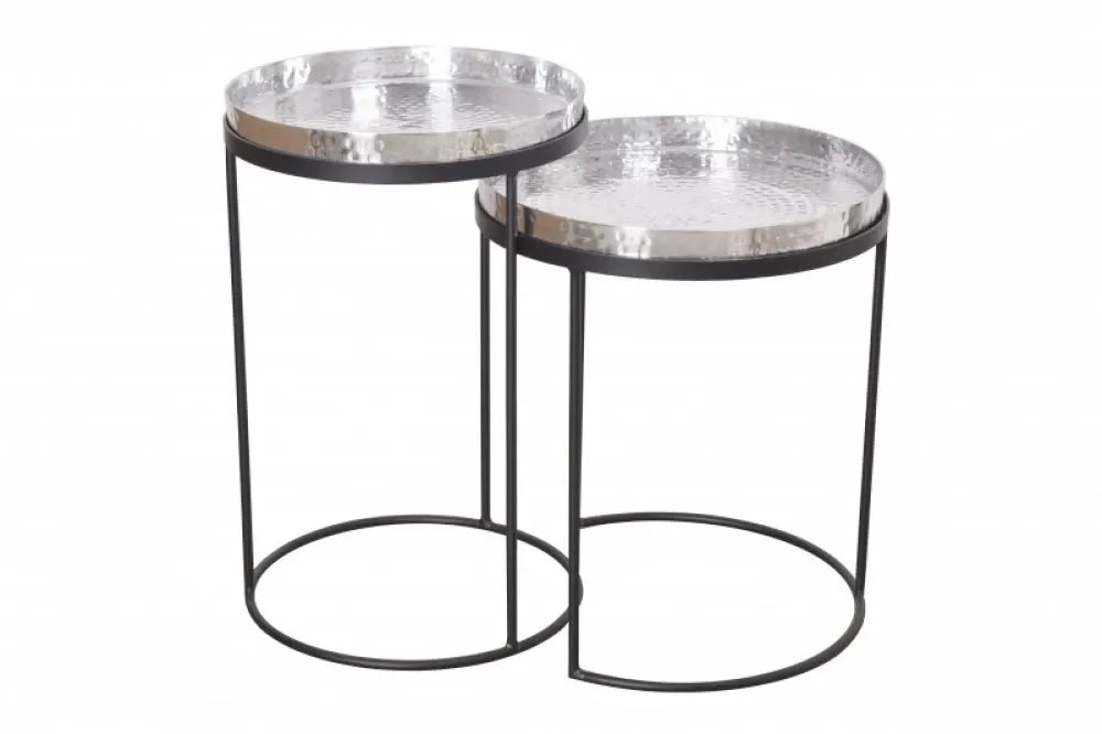 Set 2 masute de colt Rotunde din Metal Argintiu/Negru D34/39xH46/53cm Elements
