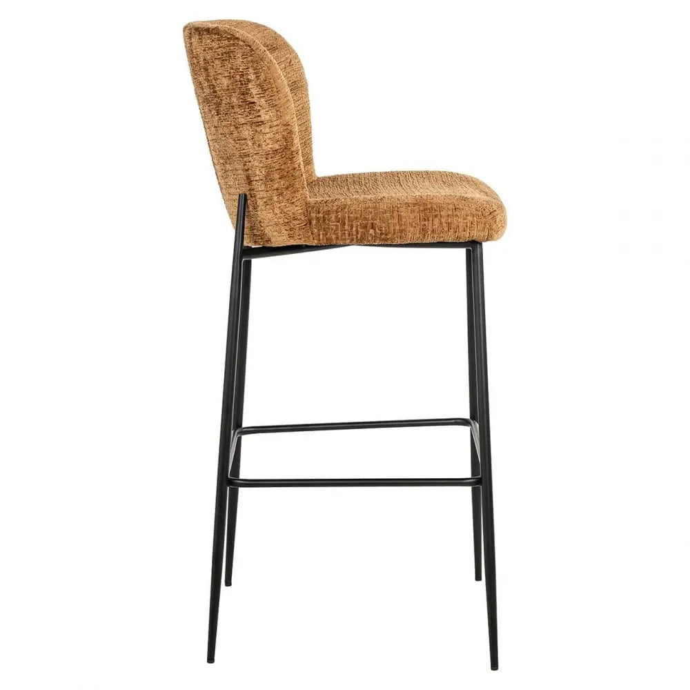 Scaun de Bar tapitat cu Stofa Maro cognac cu picioare din Metal Negru H105xL49xA55cm Darby Richmond Interiors