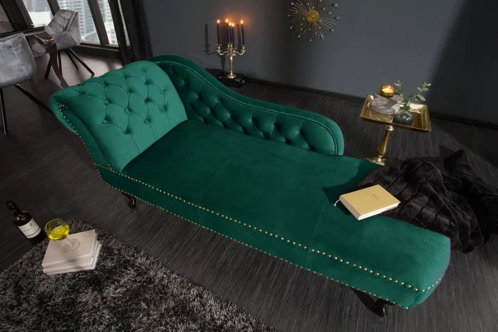 Sezlong tapitat cu Catifea Verde L170cm Chesterfield
