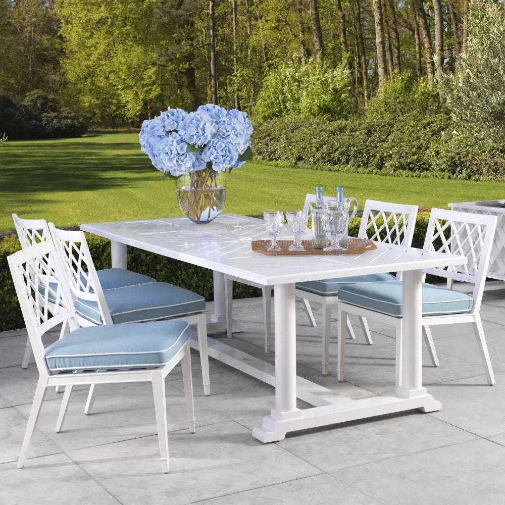 Scaun de exterior din Metal Alb si Stofa Albastru H87xL53xA66cm Paladium Eichholtz