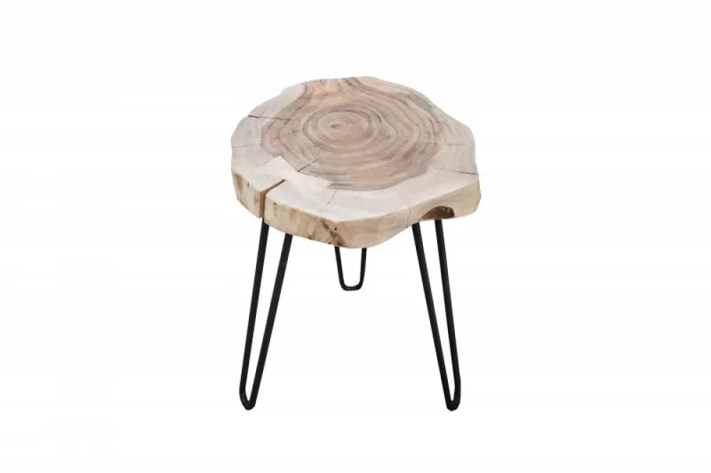 Masuta laterala Rotunda din Lemn masiv de salcam Bej si Metal Negru D40xH45cm Goa II
