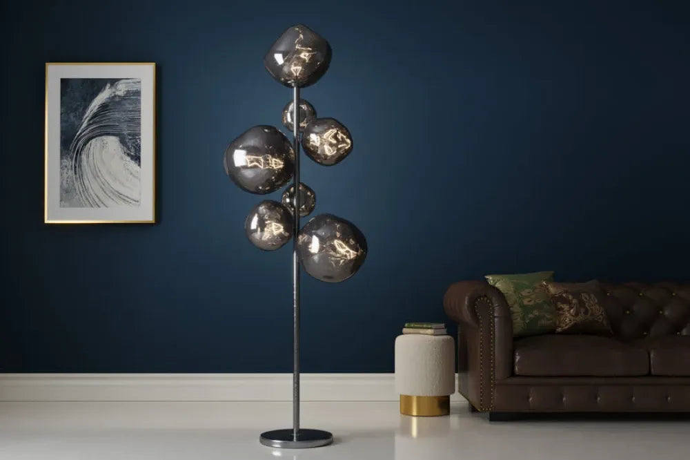 Lampa de podea din Metal Negru si Sticla Fumuriu L50xH168cm LIQUID DIAMOND