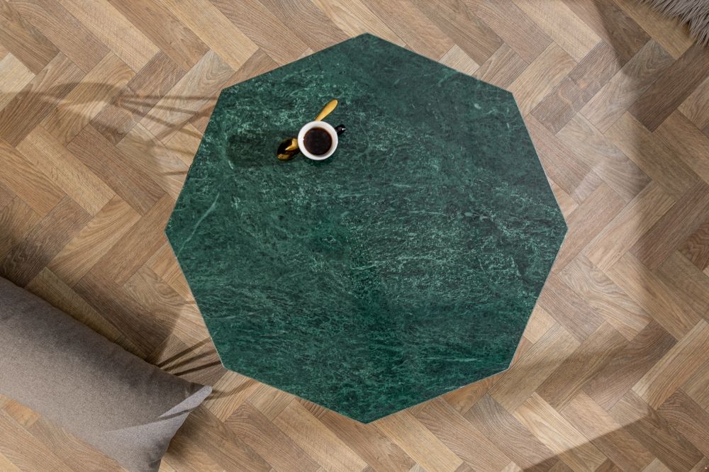 Masuta de cafea Hexagonala din Marmura si Metal Verde/Auriu antichizat L69xH38cm Diamond