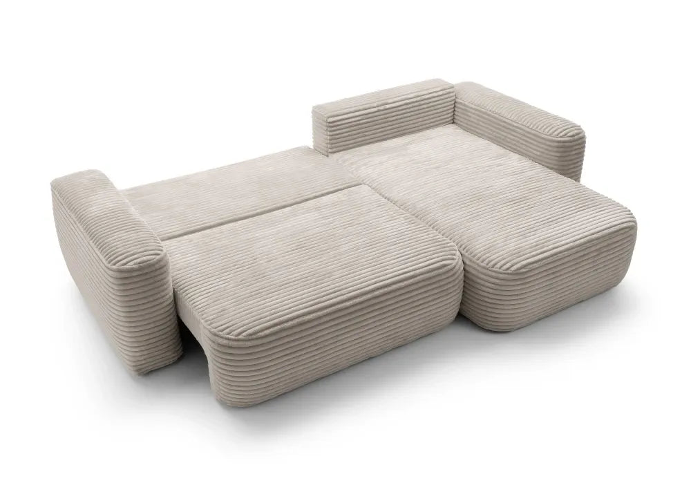 Coltar extensibil tapitat cu Corduroy Bej inchis cu lada depozitare Billy