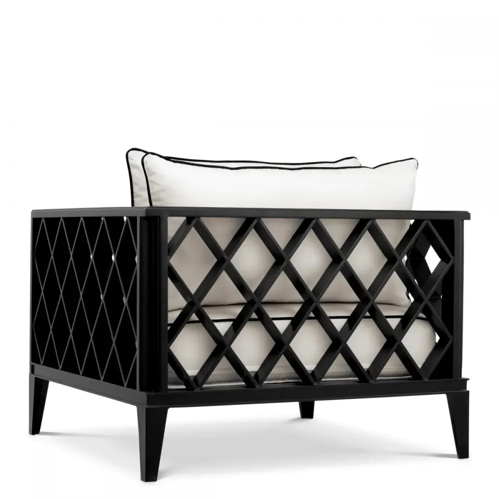 Fotoliu de exterior din Metal Negru si Stofa Alb H68.5xL96.5xA93.5cm Ocean Club Eichholtz