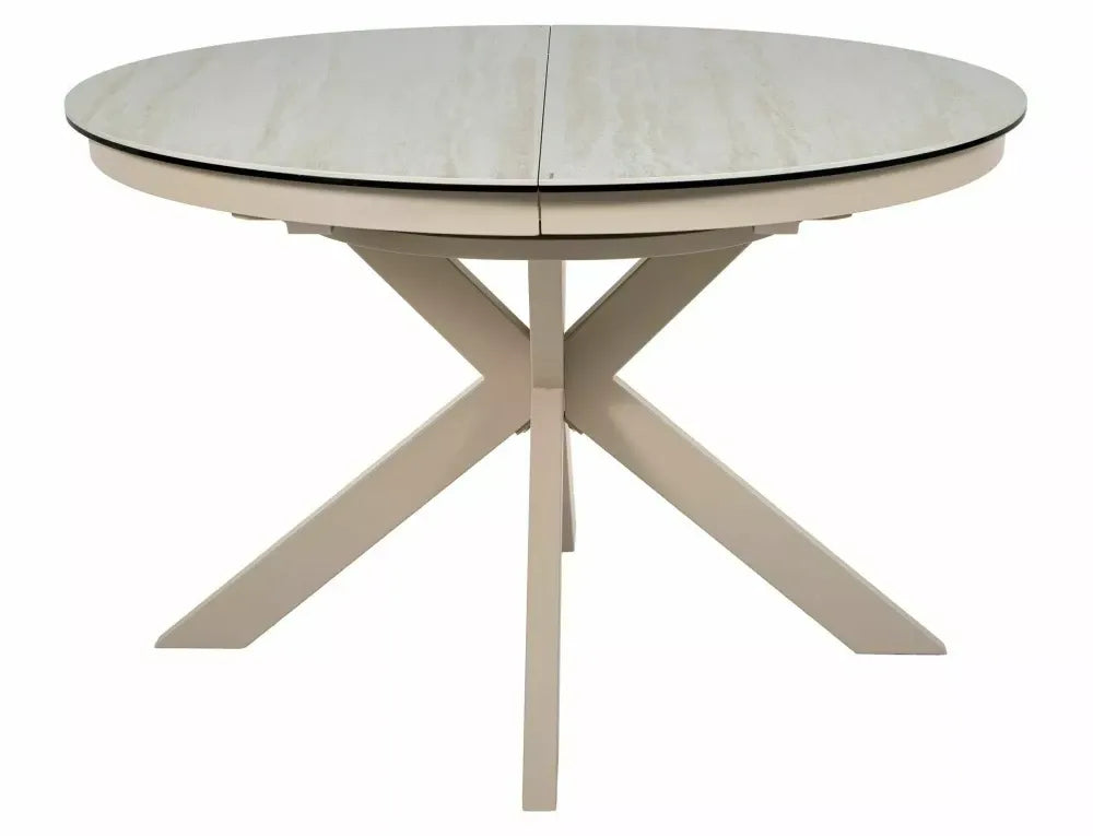 Masa extensibila din Metal Bej si Sticla securizata+Ceramica Bej mat L120-160xH76cm Porto