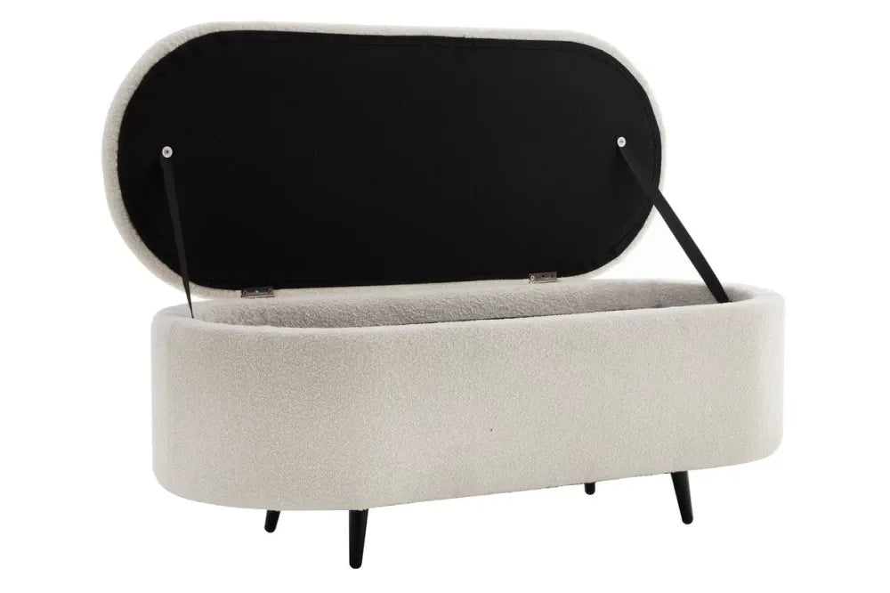 Bancheta cu spatiu de depozitare din Metal Negru si Stofa boucle Alb H45xL110cm Voque