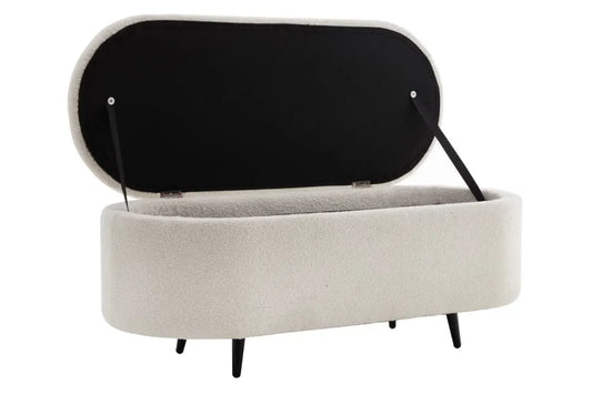 Bancheta cu spatiu de depozitare din Metal Negru si Stofa boucle Alb H45xL110cm Voque
