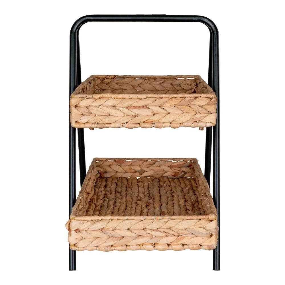 Etajera din Metal negru si spatii depozitare impletite natural Maro/Negru H43,5xL42cm Alfaro