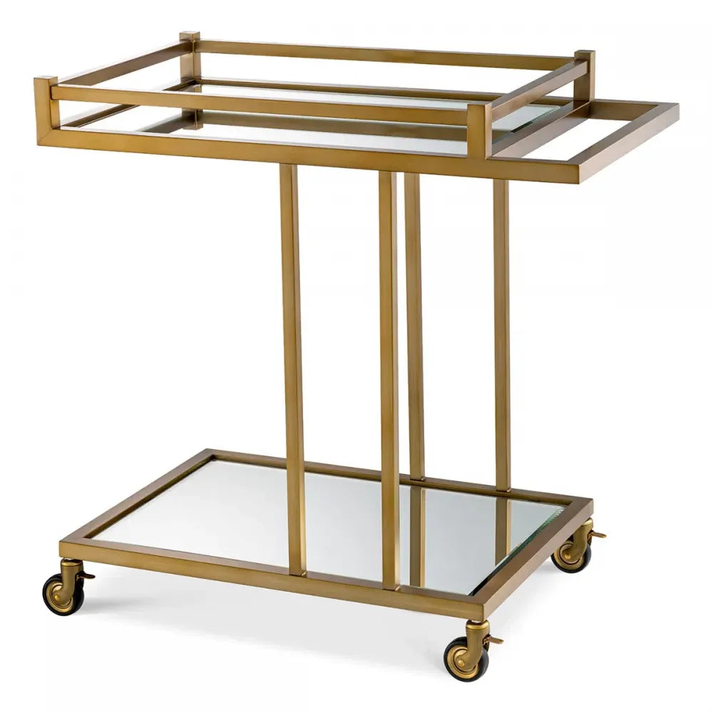Carucior de servire Dreptunghiulara din Otel inoxidabil Alama si Oglinda L78xl46cm Beverly Hills Eichholtz