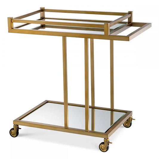 Carucior de servire Dreptunghiulara din Otel inoxidabil Alama si Oglinda L78xl46cm Beverly Hills Eichholtz