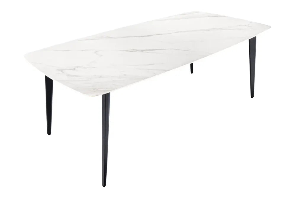 Masa din Ceramica Alb cu efect de marmura si Metal Negru L160xH76cm Milano