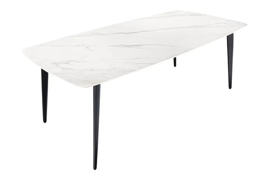 Masa din Ceramica Alb cu efect de marmura si Metal Negru L160xH76cm Milano