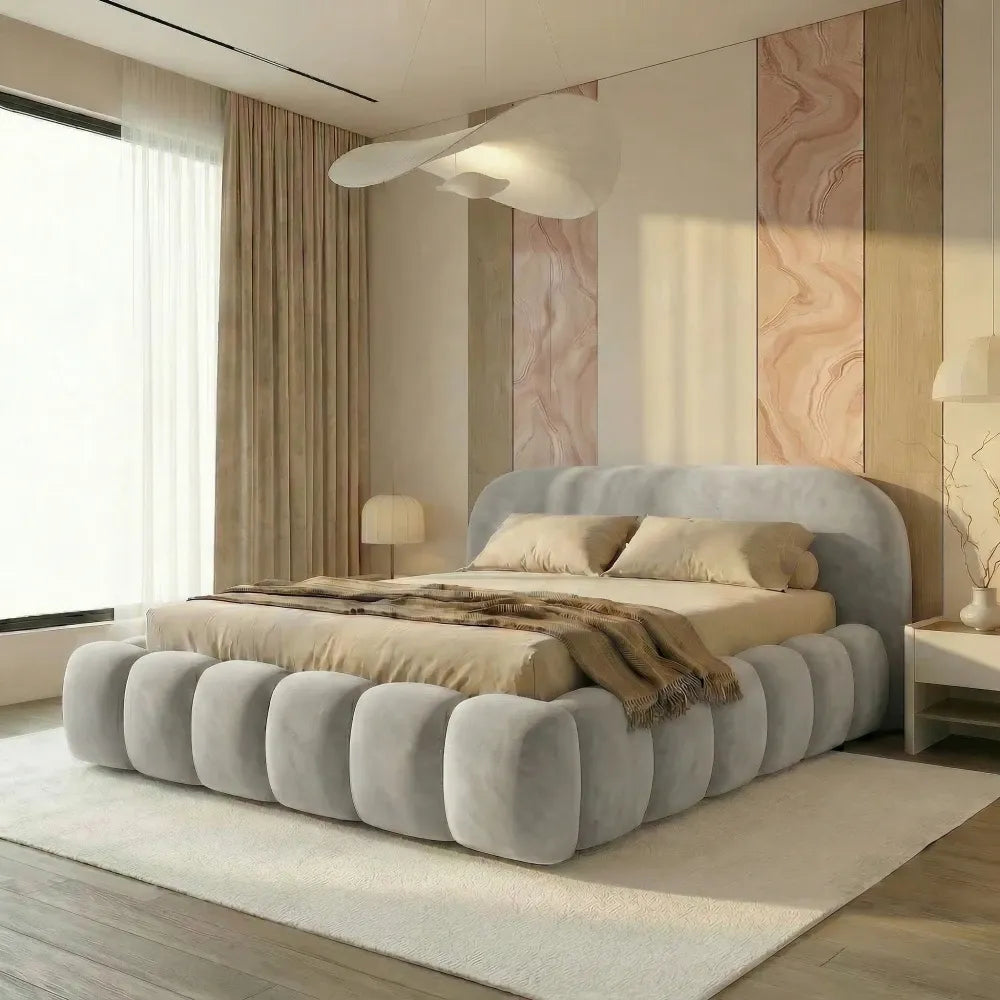 Pat tapitat cu material catifea Gri deschis 140 x 200 Orlando slim