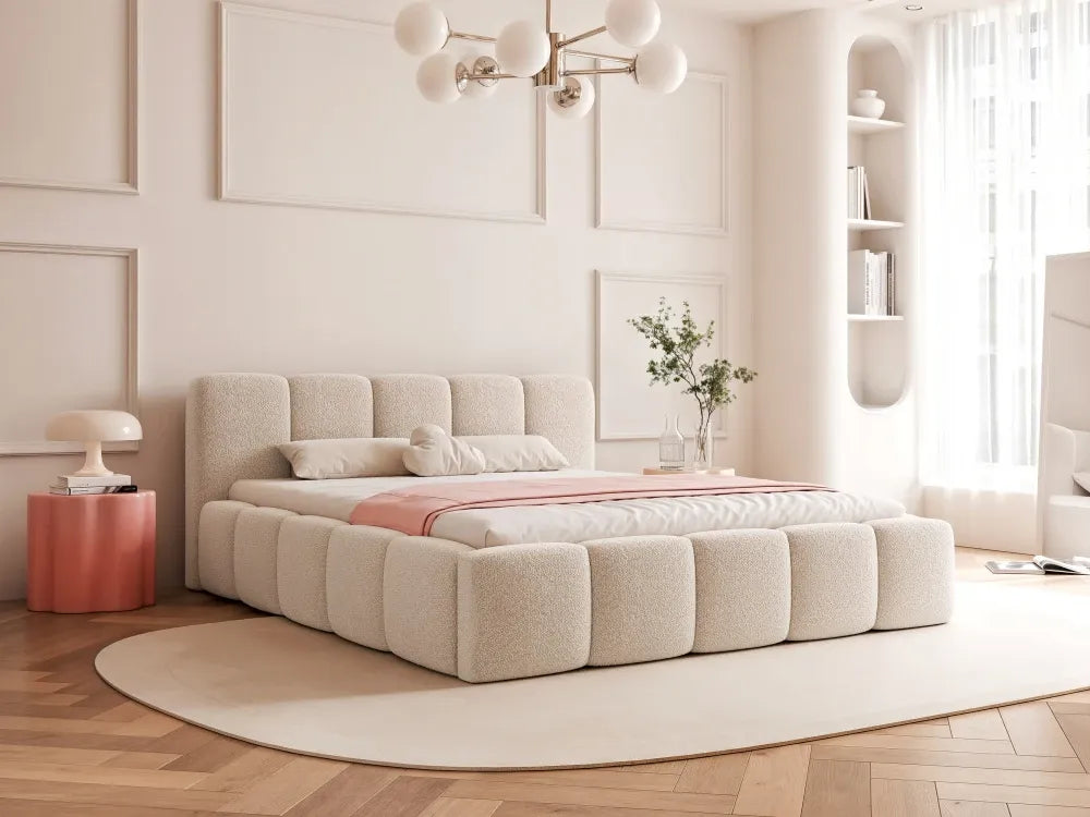 Pat 160 x 200 tapitat cu Stofa boucle Abriamo Bej Aeris